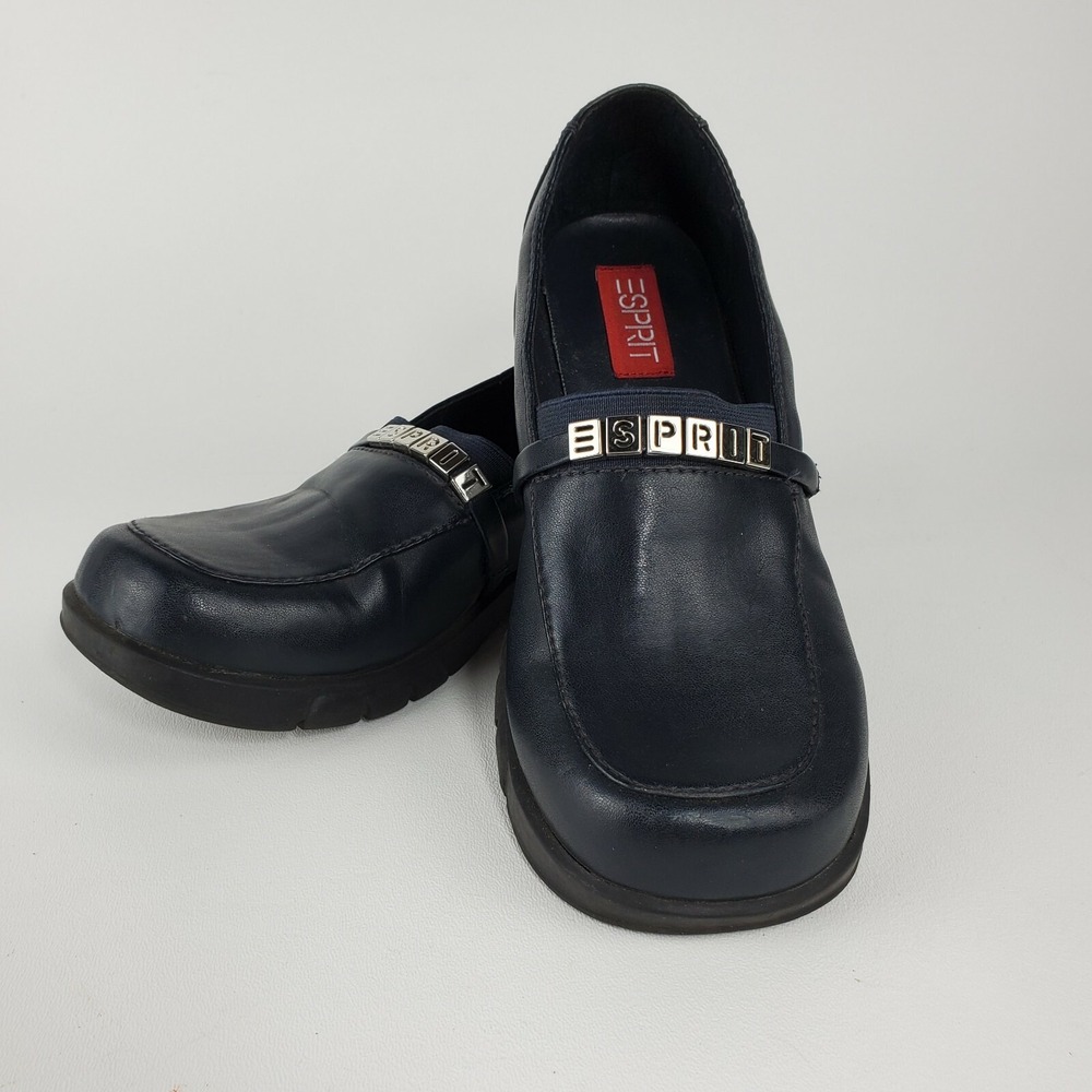 Y2K Esprit Loafer Girl 2.5 Blue Shoe Prep School Academia 90s Block Heel Nirvana